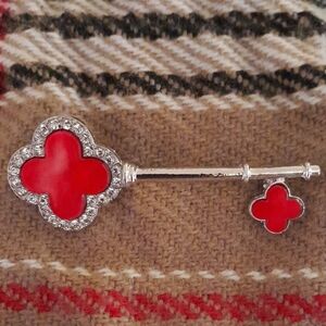 Silver and Red Key Brooch